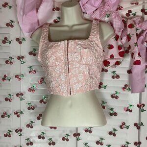 Pink Floral Vest With Lace